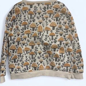 Women's Cream Mushroom Print Crew Neck Sweater